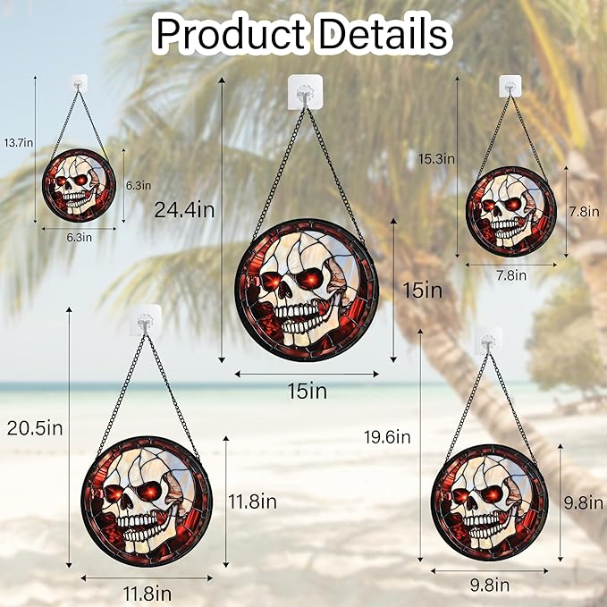 Stained Glass Window Hanging - Halloween Decorations White Skeleton Suncatcher for Doors Garden Indoor Spooky Funny Red Sun Catchers Gothic Decor Horror Gifts for Women Men Friend 9.8 in