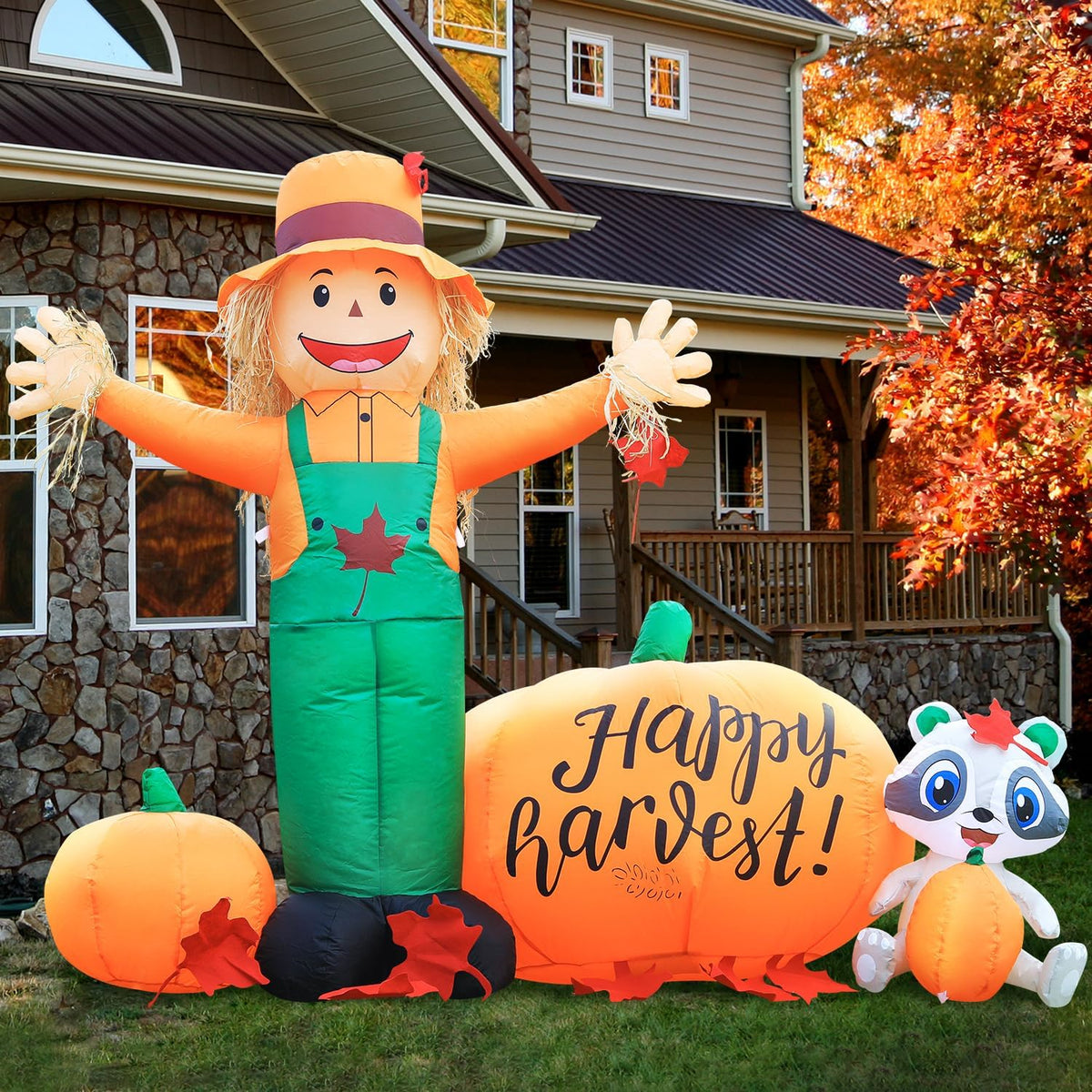 domkom 6ft tall led lighted inflatable scarecrow and, main product view