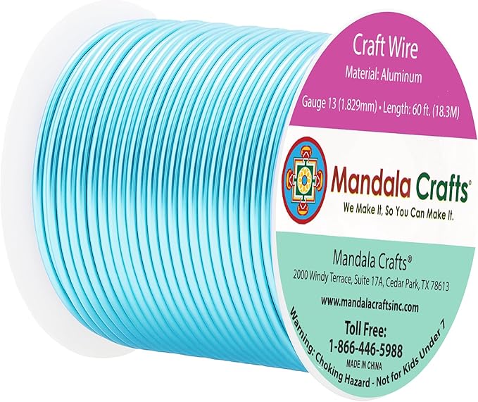 Mandala Crafts 13 Gauge Anodized Aluminum Craft Wire for Jewelry Making - 60 FT Colored Flexible Turquoise Wire - Bendable for Bonsai Armature Crafting Sculpting