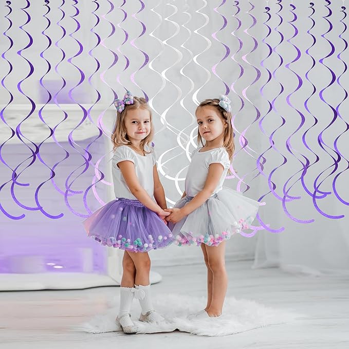 36Pcs Purple Hanging Swirl Decorations Ombre Purple Felt Swirl Streamer Spiral Ceiling Garland for Lavender Lilac Violet Birthday Wedding Bachelorette Baby Shower Graduation Holiday Hen Party Supplies