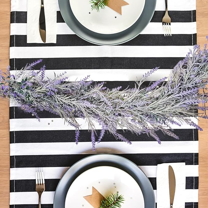 MAKHOT Spring Summer Lavender Purple Garland, 6Ft Lavender Artificial Green Garland, Fake Silver LavenderLeaves Vines for Wedding Mantle Party Arch Porch Stair Table Door Home Decor (Light Purple)