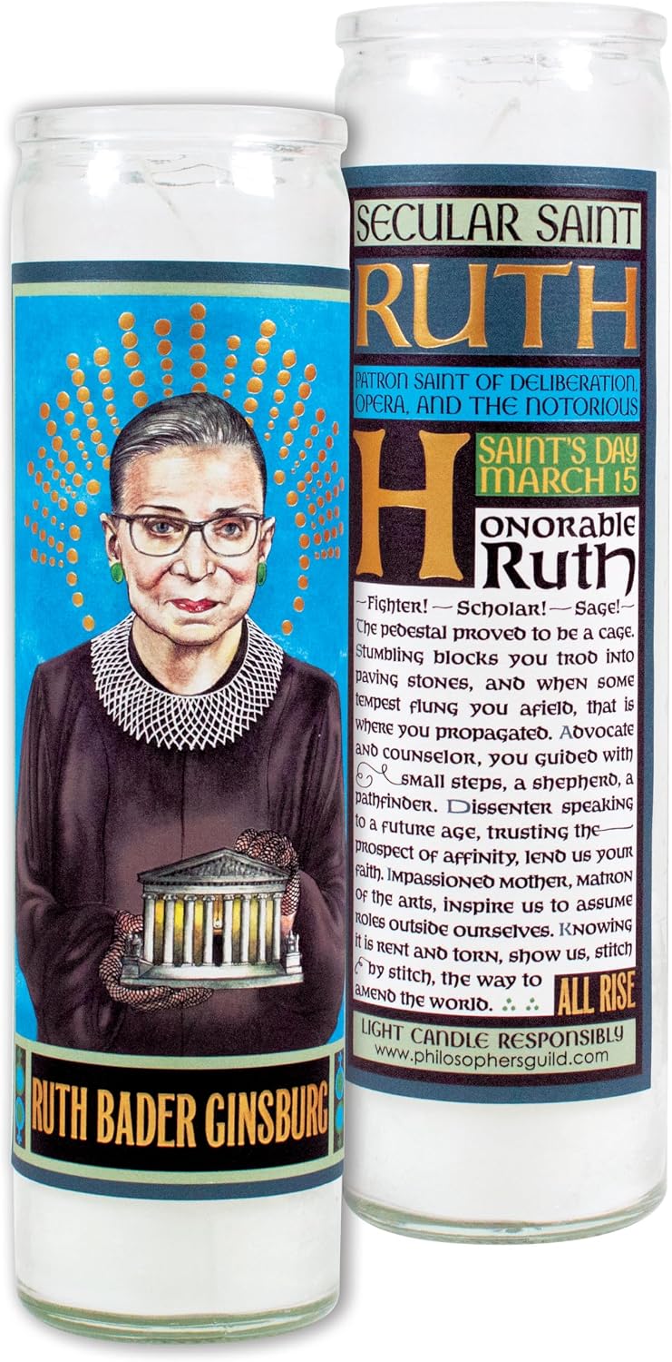 The Unemployed Philosophers Guild Ruth Bader Ginsburg Secular Saint Candle - Unscented 8 Inch Tall Glass Prayer Votive, Made in the USA