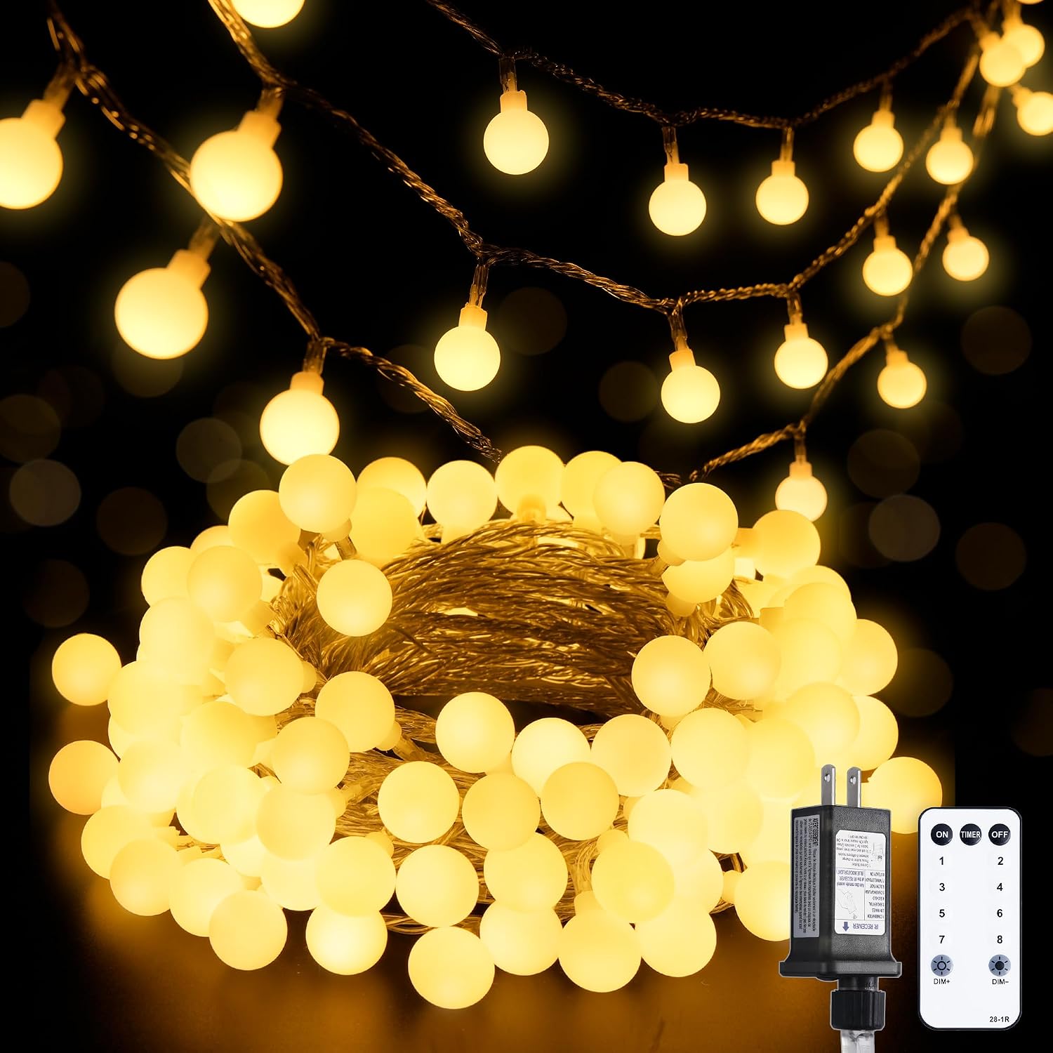 JMEXSUSS 100 LED Globe String Lights Indoor Bedroom, 33ft Classroom Lights | Connectable Warm White Christmas Lights Plug in with Remote, 8 Modes Hanging Fairy Lights Outdoor for Room Party Spring Home