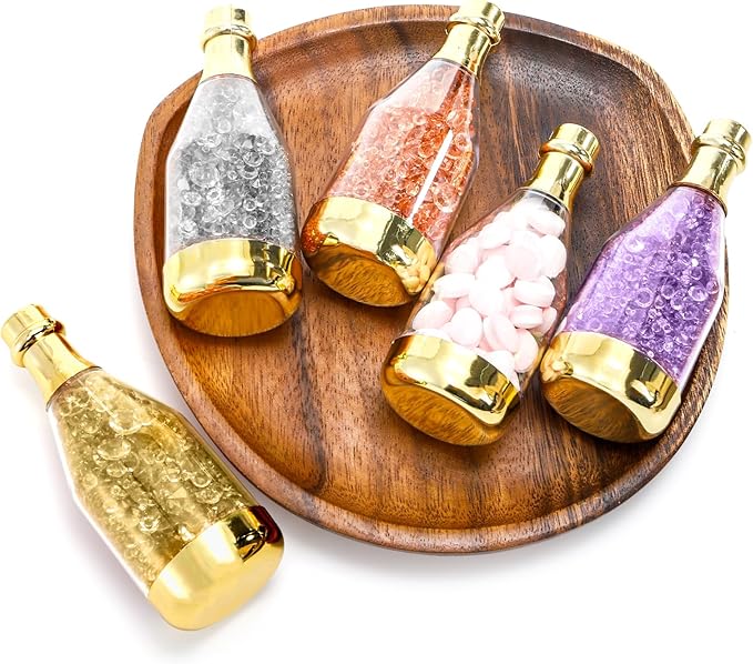 Frcctre 48 Pack Metallic Golden Mini Champagne Bottles, Plastic Champagne Candy Bottles Candy Jar Party Favor Containers for Wedding Birthday Party Bridal Shower Baby Shower