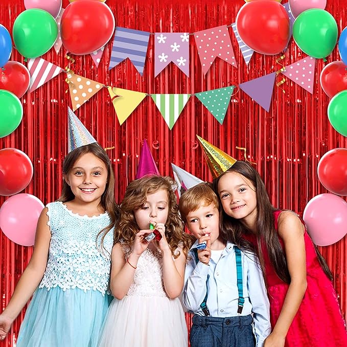 6 Pack Red Foil Fringe Curtains Backdrop, 3.28 x 8.2 Ft Metallic Streamers Tinsel Curtains Background for Photo Booth, Birthday, Weddings, Carnivals, Graduation, Themed Party Decorations
