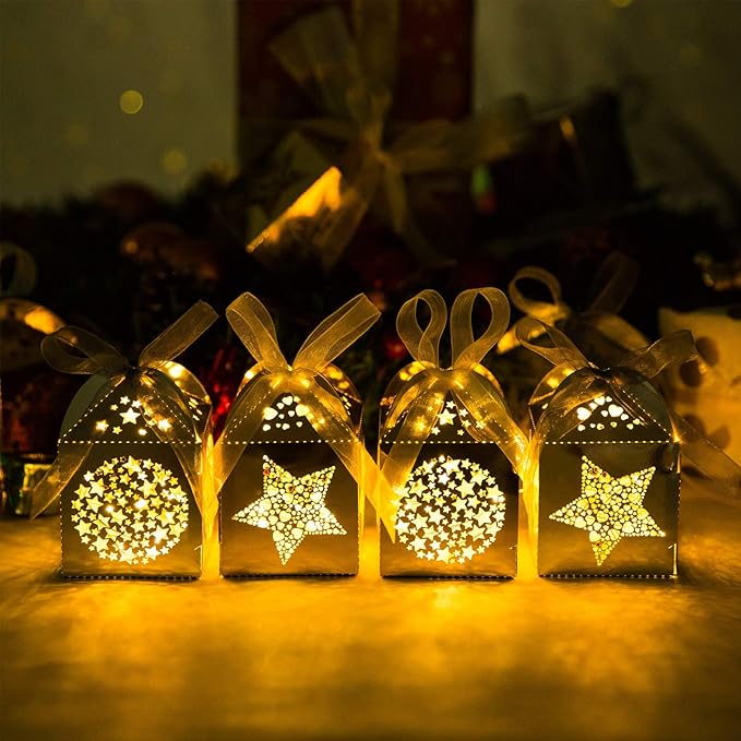 Naler 40pcs Mini Christmas Gift Boxes for Presents, Favor Boxes for Halloween Christmas Wedding Favor Party Gift Wrap Decoration, Gold & Silver, 2 x 2 x 3 Inches