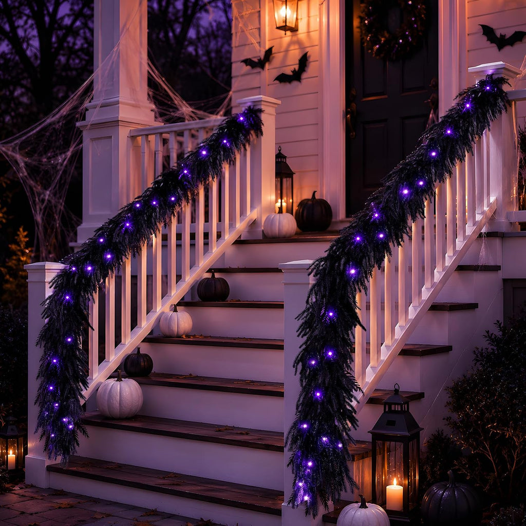 n&t nieting 9ft black halloween pre-lit garland with, side view