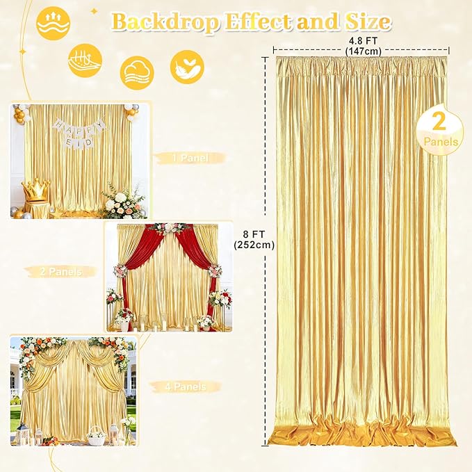 Gold Backdrop Background Party Decortaions - 9.6x8FT Sequin Backdrop Curtains for Hallowee Christmas Graduation Birthday Decor