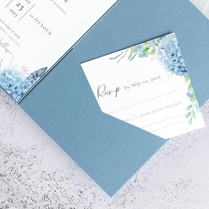 20 Pcs 5.12x7.1'' Sparkle Dusty Blue Tri-fold Laser Cut Wedding Invitation Cards for Wedding Bridal Shower Quinceañera Engagement Birthday Invitation
