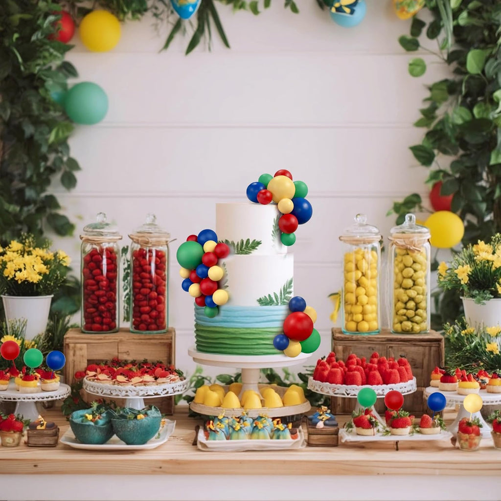66 PCS Ball Cake Picks Red Blue Yellow Green 4 Sizes for DIY Baking Decoration Cupcake Toppers and Wedding Anniversary Birthday