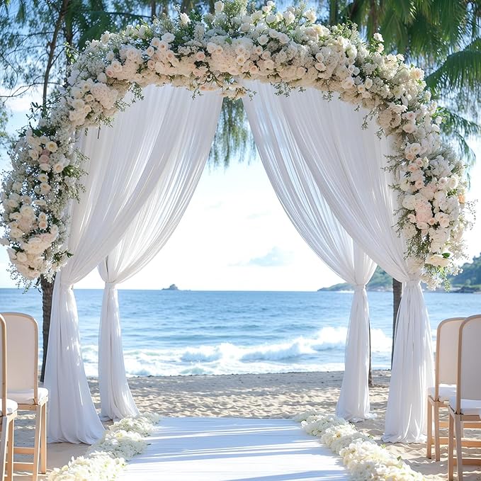 Wedding Arch Draping Fabric,2 Panel 28" x 19Ft White Arch Drapery Sheer Backdrop Curtain for Wedding Ceremony Party Ceiling Decor