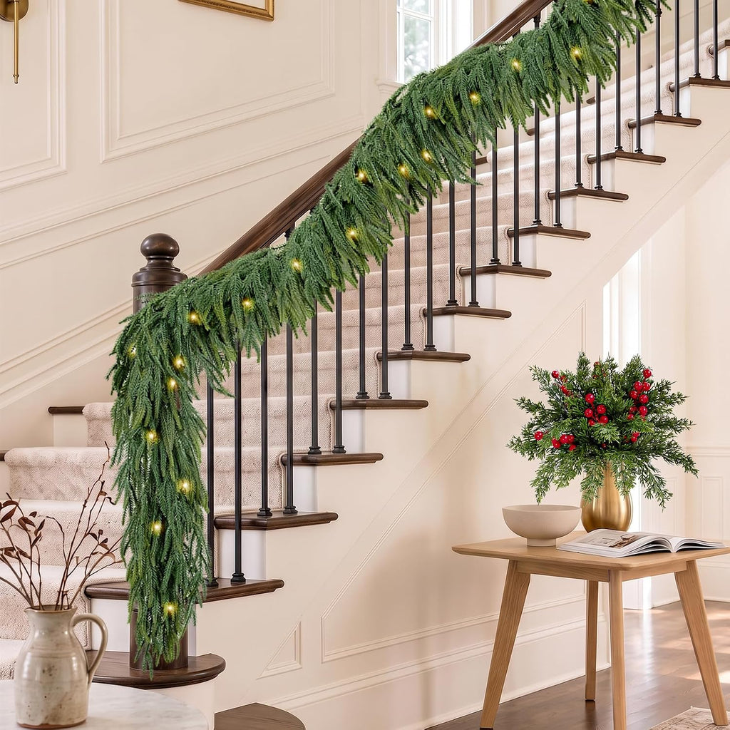 9ft christmas garland norfolk pine garland with led shown in use