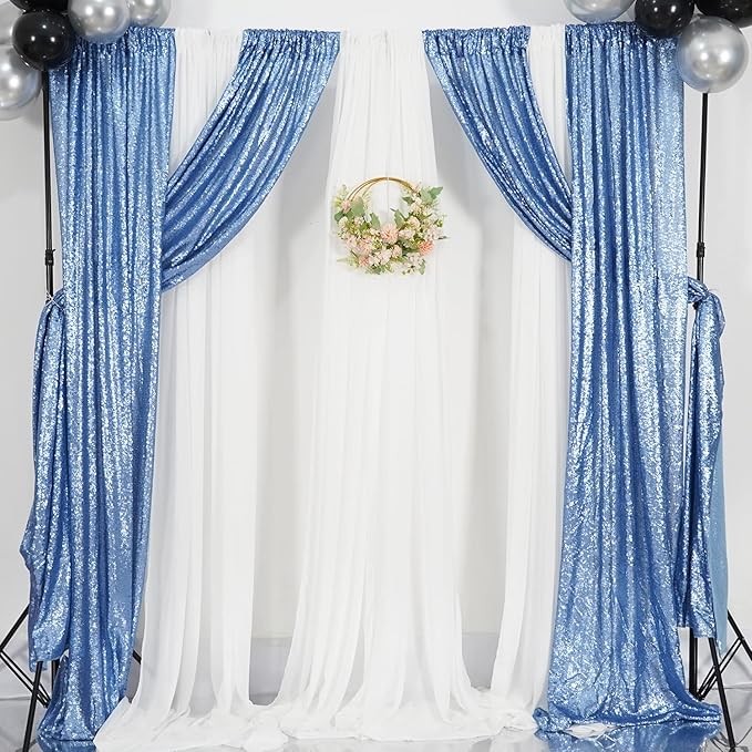 Poise3EHome 2ft x 8ft Baby Blue Sequin Backdrop Curtains 2 Panels Photography Backdrop for Party Decoration, Baby Blue