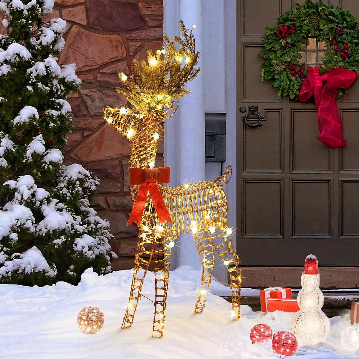 4ft christmas reindeer outdoor ，47.2" h reindeer decoration，light shown in use