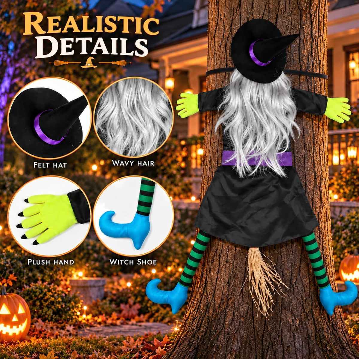 53" Crashing Witch Halloween Decorations Outdoor, Funny Witch Yard Decor...