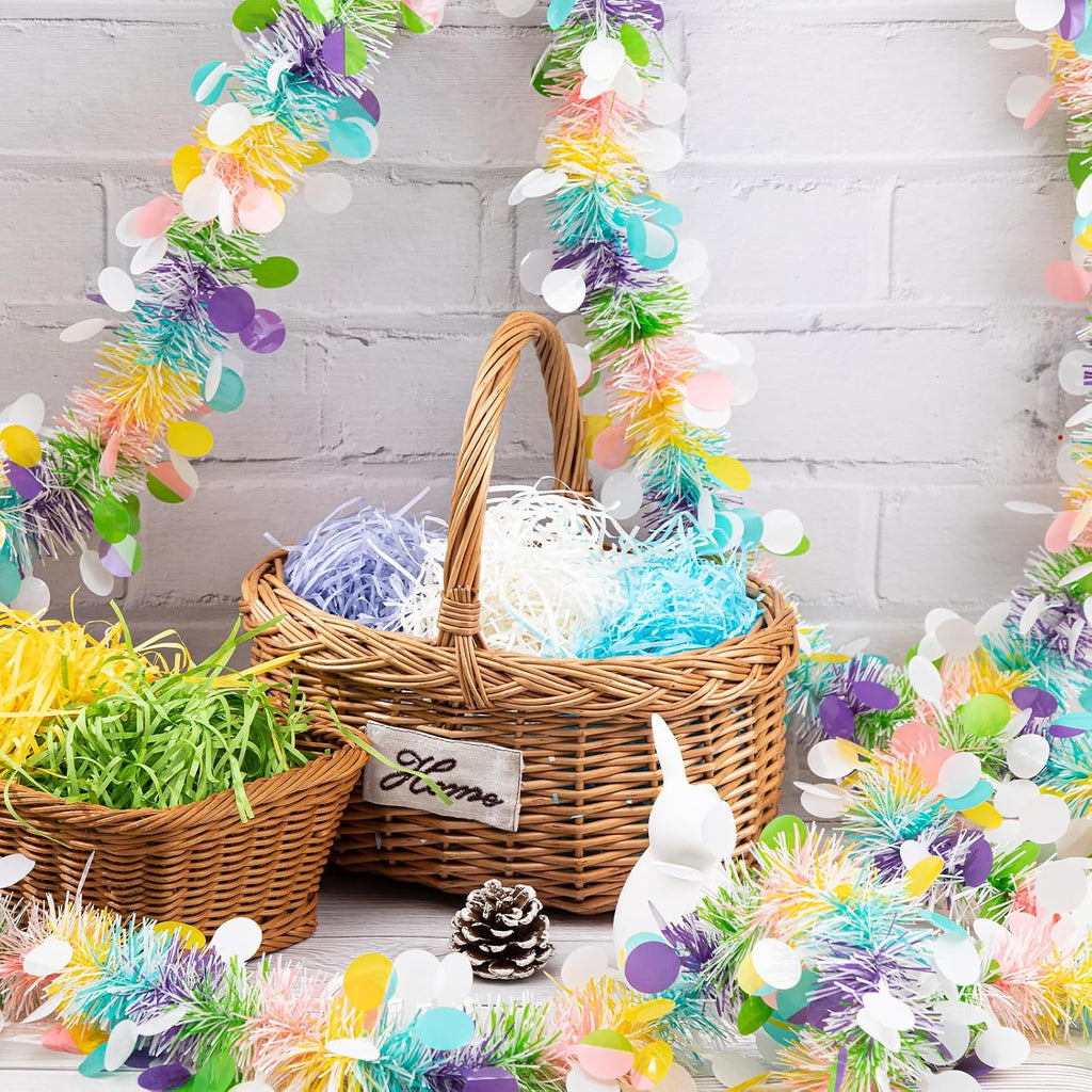 33FT Easter Tinsel Garland Colorful Easter Egg Metallic Twist Tinsel Garland with Confetti Spring Hanging Tinsel Garland Decoartion for Easter Tree Stair Mantle Party Supplies