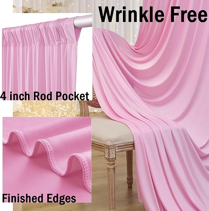30ftx10ft Pink Backdrop Curtains for Party Background, Wrinkle Free Pink Photo Curtains Backdrop Drapes 6 Panels Back Drop Cloth for Wedding Birthday Photography Baby Shower Decor