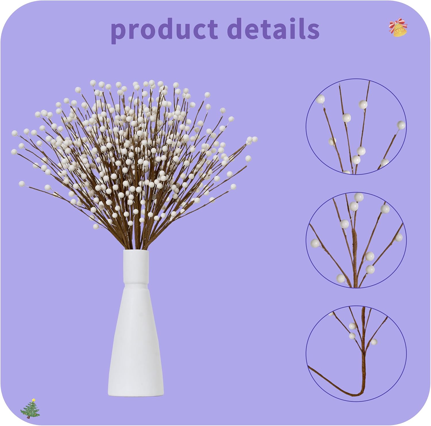 Winter Decorations 24 Pcs Artificial Berry Stems 17inch White Berry Picks for Christmas Holiday Flower Arrangements Home Centerpieces DIY Ornaments