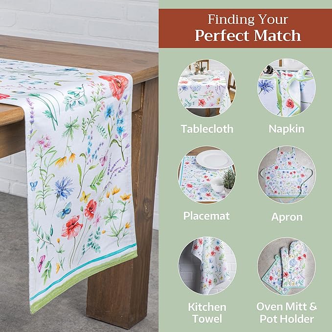 Maison d' Hermine Table Runner 100% Cotton Double Layer Table Runners 72 inches Long Decorative for Kitchen Dining Party Baby Shower Wedding Bridal Shower Spring Summer (Just Floral, 14.50" x 72")