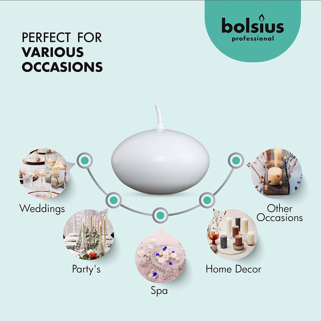 Bolsius White Floating Candles 1.75 Inch, 20 Pack Candle Set – 4,5 Hours Burn Time – Premium European Quality – Smokeless & Dripless Smooth Flame – 100% Cotton Wick – Beach, Wedding, & Party Accessory