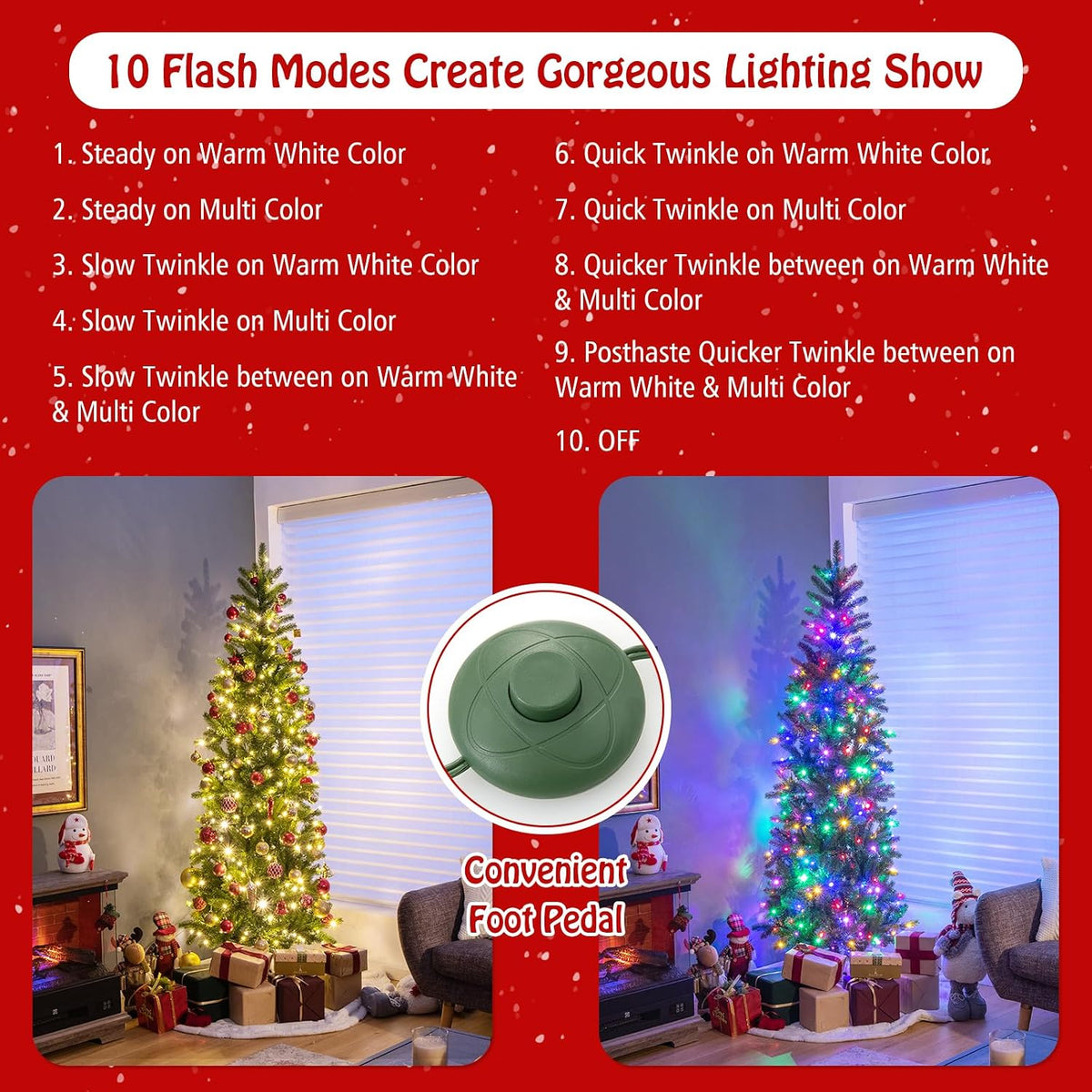 goplus 5ft pre-lit pencil christmas tree with 180 shown in use