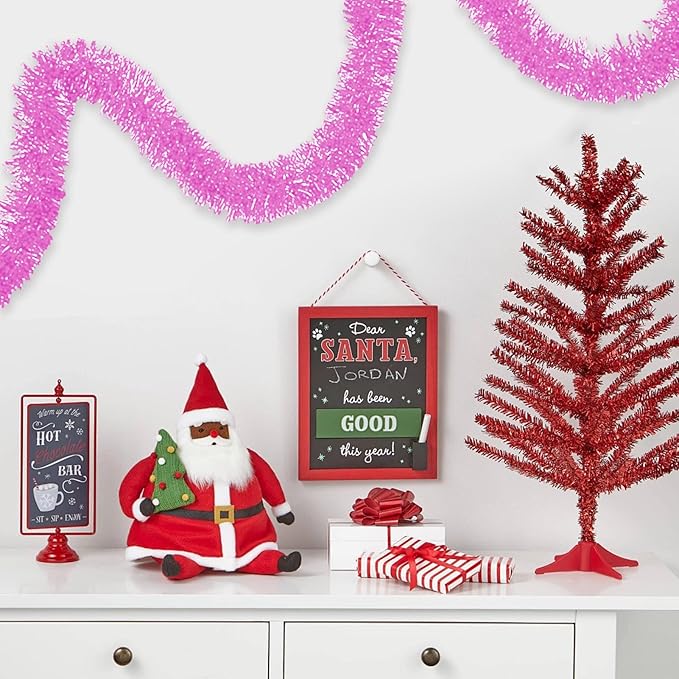 25 Feet Macaron Pink Christmas Tinsel Garland, Metallic Foil Twist Banner Wall Hanging Tinsel Streamers Backdrop for Parade Floats, Christmas, Mother's Day, Birthday Party Decorations(4in x 25ft)