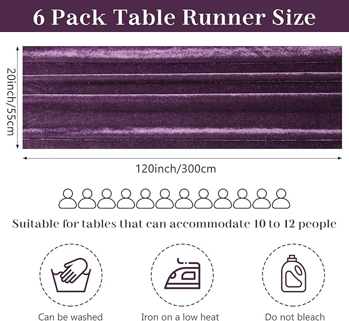 Velvet Table Runner 20 x 120 Inches 10ft Luxurious Thick Soft Velvet Christmas Thanksgiving Wedding Reception Table Runner for Party Reception Decorations(Purple, 6 Pack)