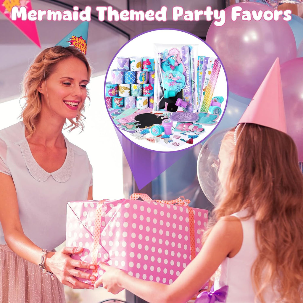 BenLouis 120Pcs Mermaid Party Favors Little Mermaid Pencils Stickers School Stationery Bulk for Kids Sea Birthday Decor Baby Shower Candy Goodie Bag Stuffer Classroom Rewards Pinata Supplies