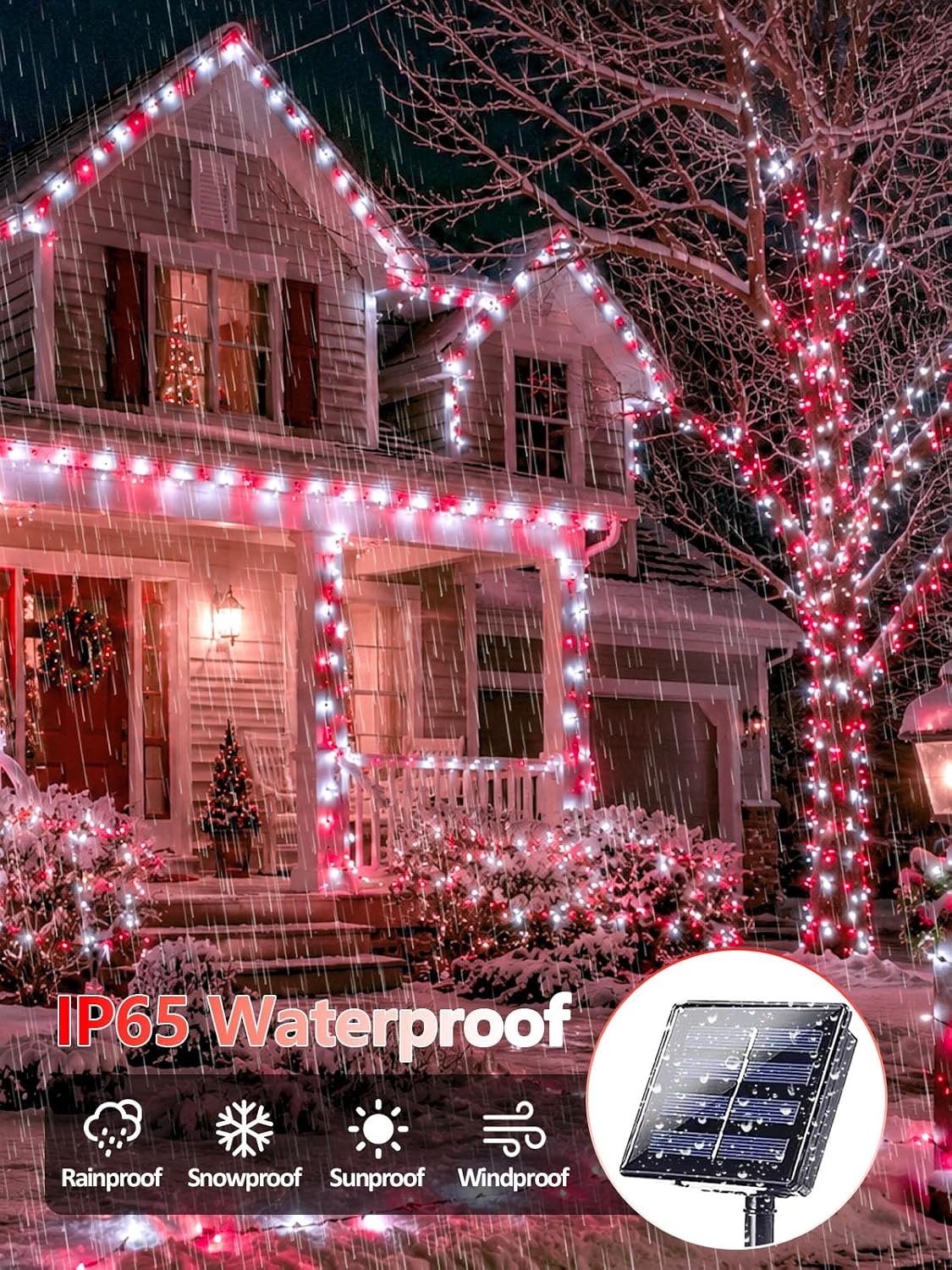 6 Pack 600 LED Solar Christmas Lights Outdoor, Solar Lights Red ＆ White