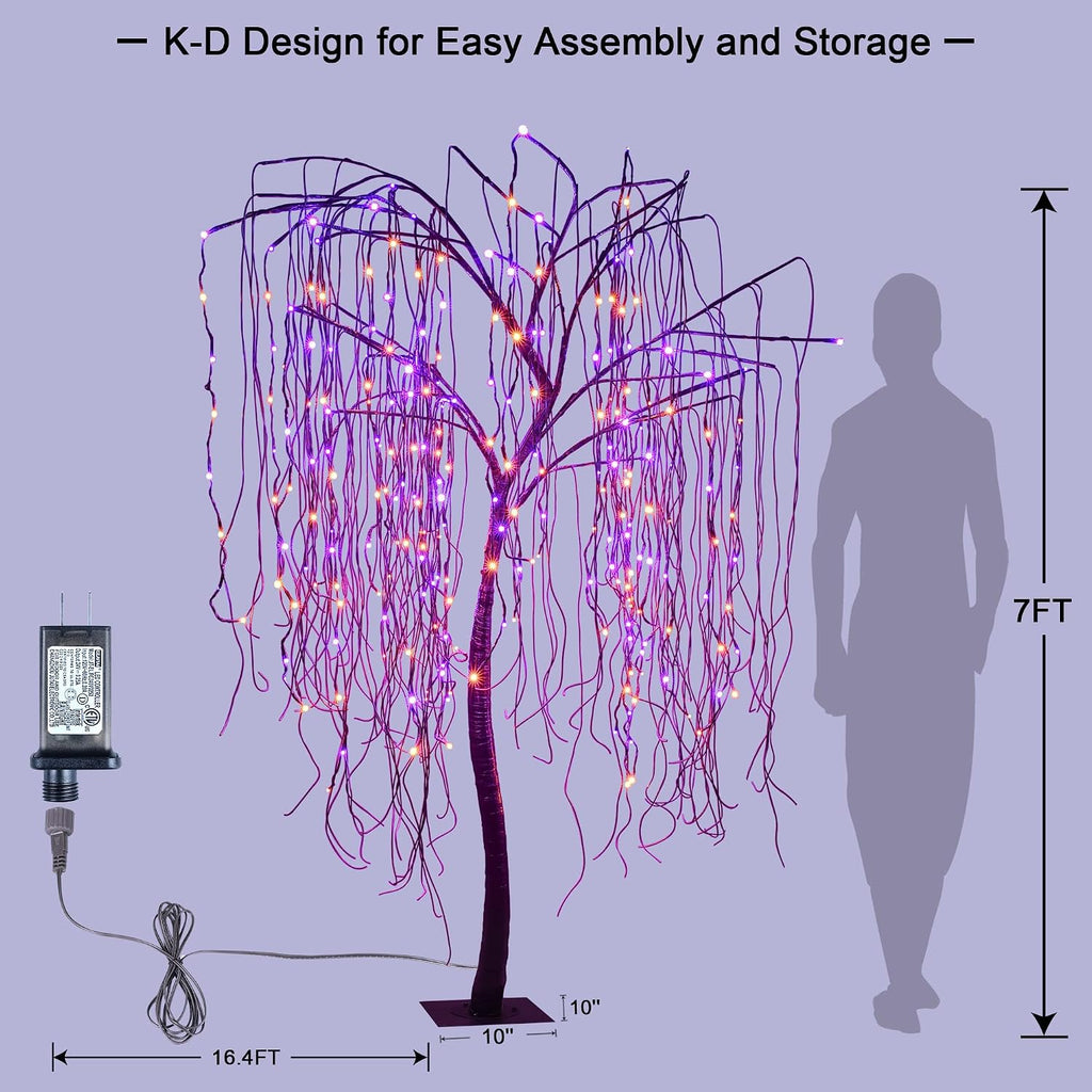 7 ft halloween lighted willow tree 256 led, front angle view