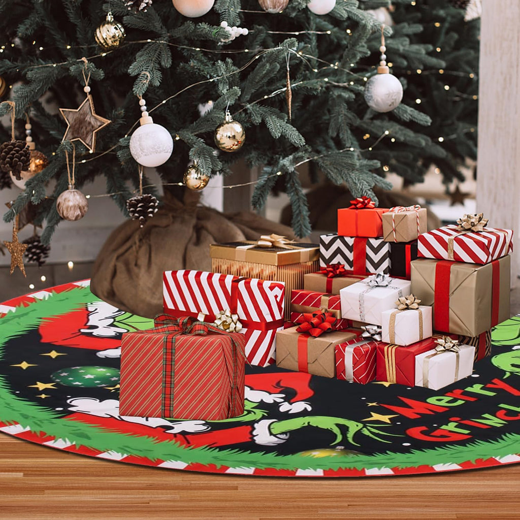 Merry Christmas Tree Skirt Collar 48 Inch, Softand Funny Farmhouse Holiday Decor Xmas Party Holiday Decoration