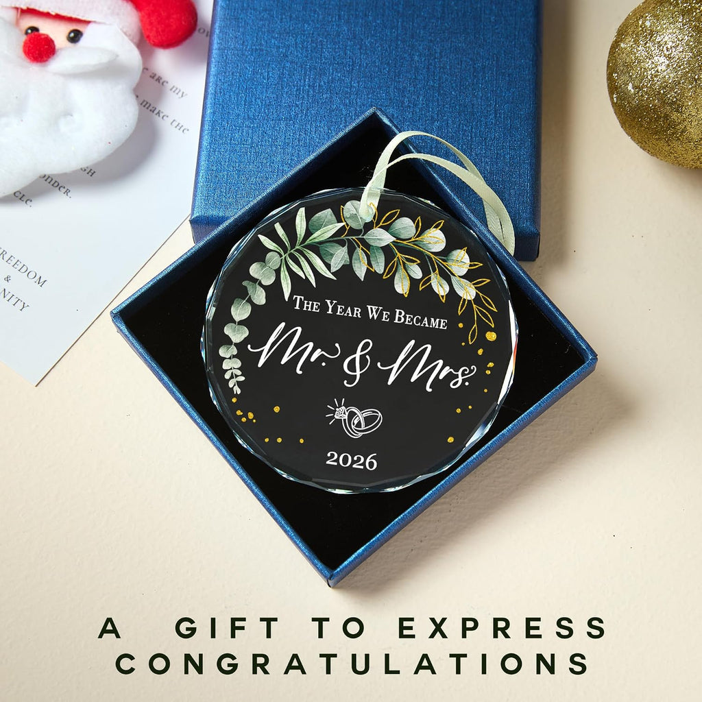 Wedding Gifts -Mr and Mrs Gifts - Wedding Gift for Couples 2026 Bride, Future Mr and Mrs - Bridal Shower Gift - ldeas for Married Newlywed -Glass 1st First Christmas Married Ornament 2026