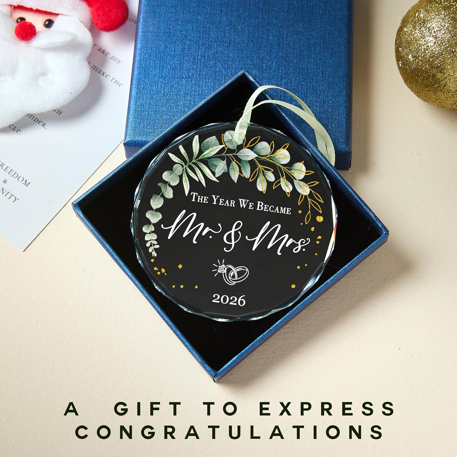 Wedding Gifts -Mr and Mrs Gifts - Wedding Gift for Couples 2026 Bride, Future Mr and Mrs - Bridal Shower Gift - ldeas for Married Newlywed -Glass 1st First Christmas Married Ornament 2026