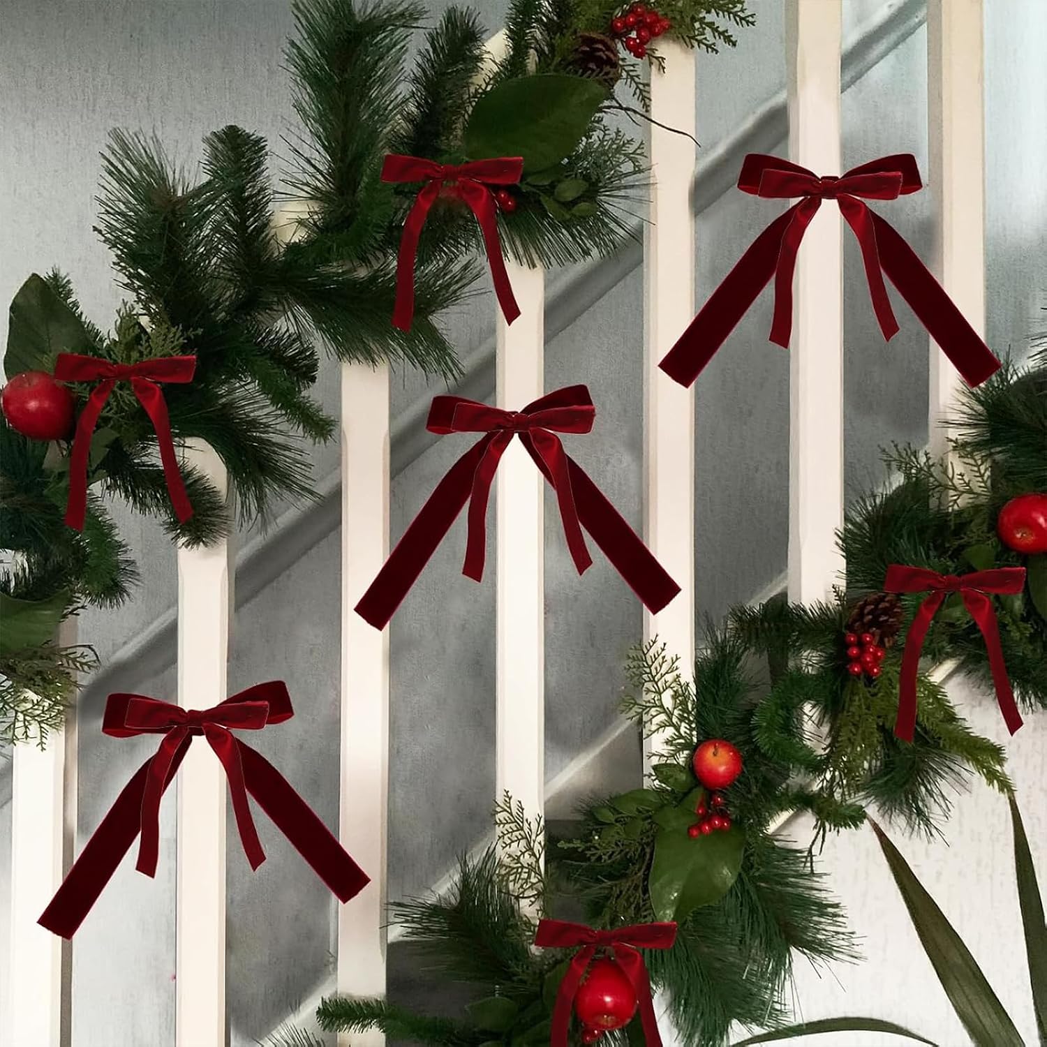 12PCS Red Velvet Bows for Christmas Tree, Bows for Christmas Tree, Garland Red Velvet Bow Ornaments for Christmastree with Gold Twist Ties (Burgundy)
