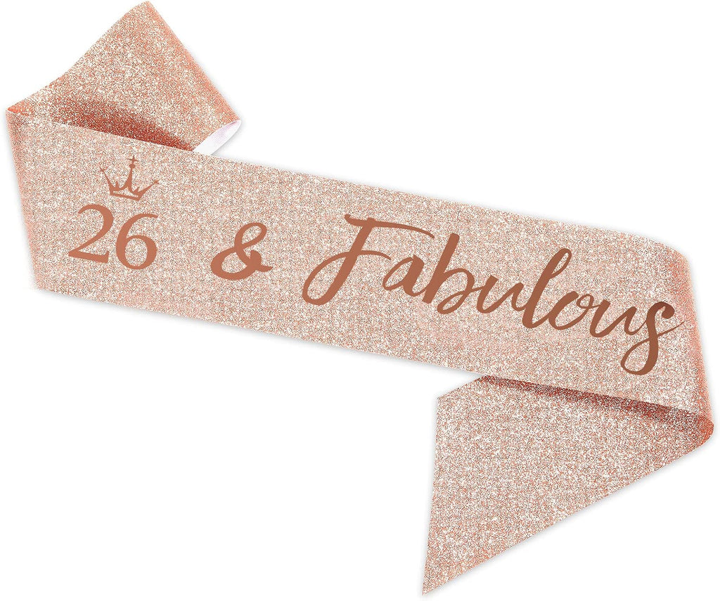 Rose Gold Birthday Tiara and Sash for Woman, Fabulous 26th Birthday Party Favor