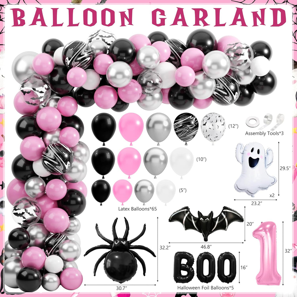 pink spooky one birthday decorations girl halloween 1st, close-up detail