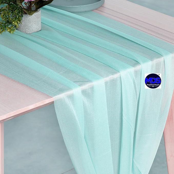 MDS Halloween Chiffon Table Runner - 10 Pack, 29 x 170 Inches, 14ft Each - Sheer Spooky Table Runners for Haunted House Parties, Trick-or-Treat Tables, Witchy Décor, Wedding & Events - Teal