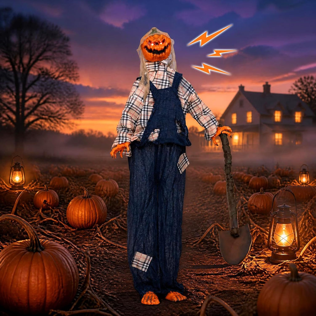 tangkula 5.3 ft animated halloween standing pumpkin scarecrow, main product view