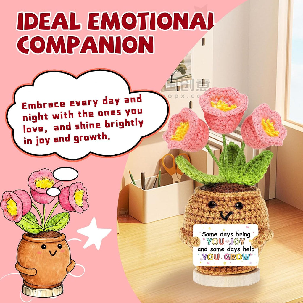 Hoedia Handmade Positive Flower Crochet - Inspirational Gift for Women Coworkers Teens Friend Sister - Cute Cheer Up Mother’s Day Easter,Birthday,Retirement,Goodbye Gifts