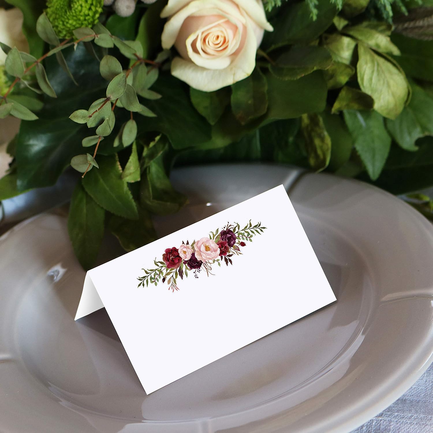 321Done Red Roses Place Cards for Table Setting - Set of 24 Blank Name Cards, Seating Chart & Placecard for Wedding Reception, Dinner Party, Buffet & Calligraphy - 3.5x2, White, Made in USA