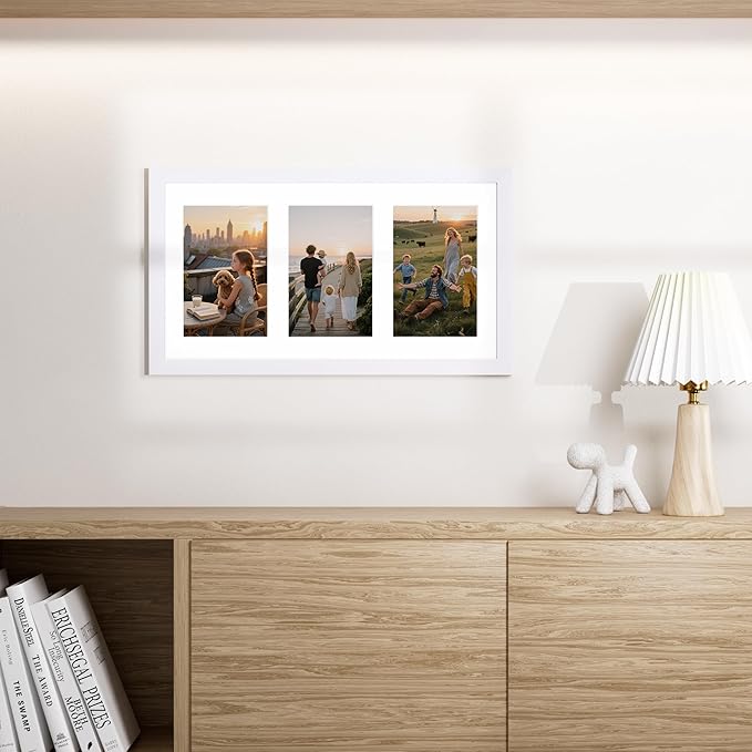 Vittanly 8x14 Picture Frames Collage, Displays 3Pcs 4x6 Pictures with Mat, Collage Picture Frame for Horizontal or Vertical Display, White, 1 Pack