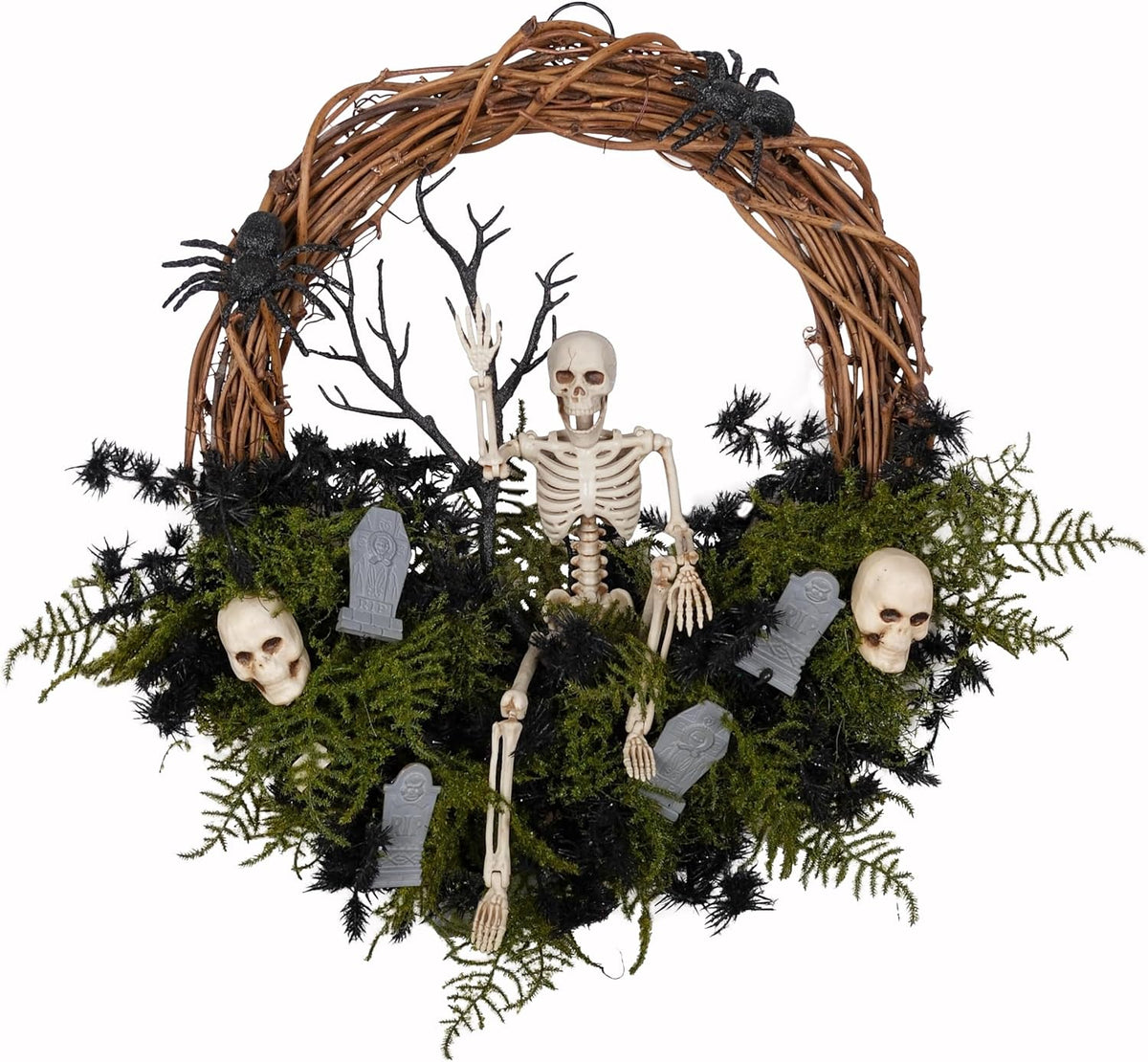 20" Halloween Wreath for Front Door - Halloween Skeleton Skull Wreath De...