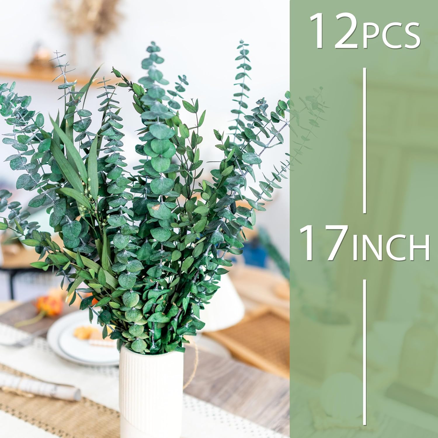 3kinds Natural Eucalyptus Stems 12PCS - 17inch Eucalyptus Set for Shower Bundle Real Eucalyptus Leaves Branches Vase Filler, Dried Flowers Arrangement Home Decor Wedding Decor (12PCS-17INCH)
