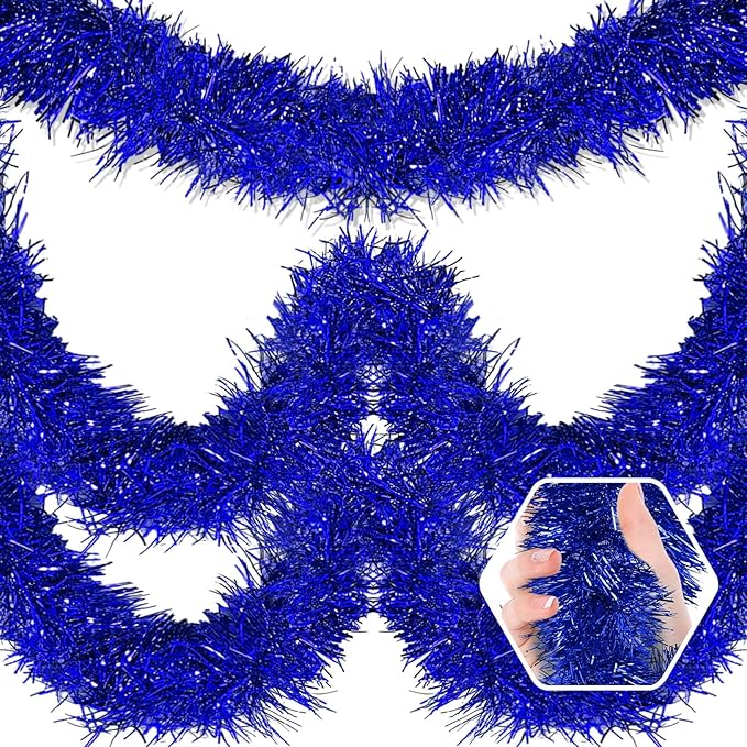 50 Feet Christmas Foil Fringe Banner Metallic Tassle Garland Metallic Backdrop Parade Floats Shiny Hanging Ceiling, Valentine's, Wedding, New Year Party Decorations(2" x 50', Blue)