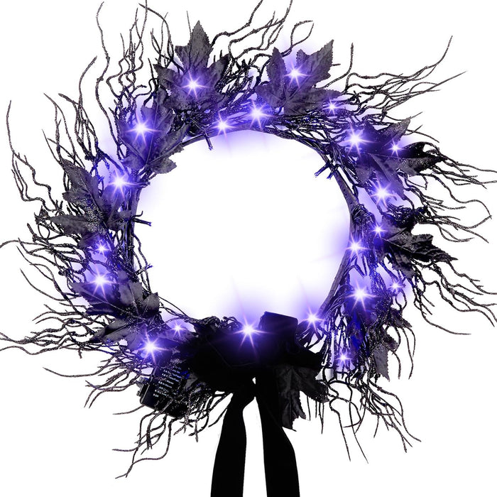 JORNOY 16inch LED Halloween Wreath with Battery Timer