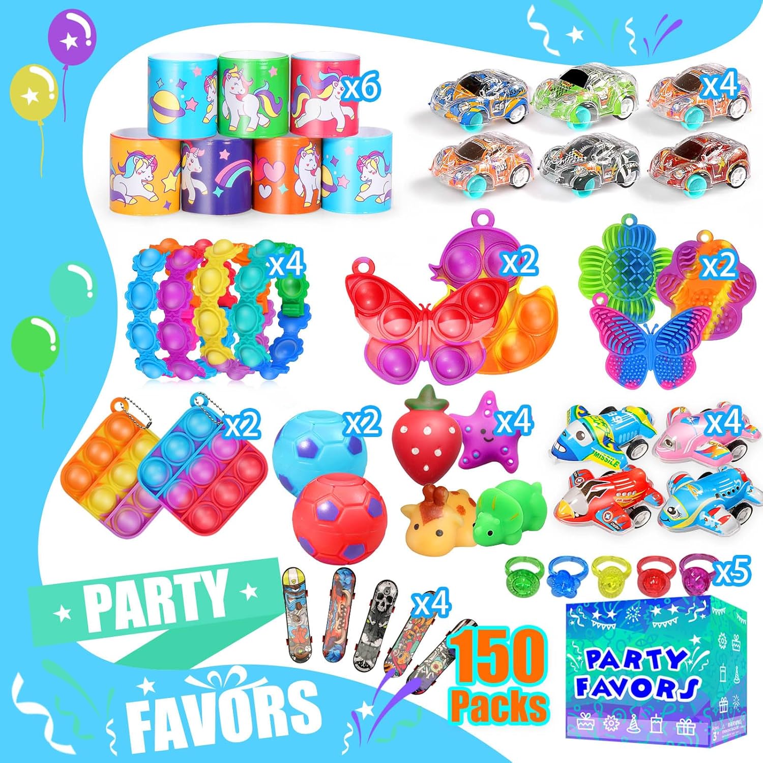 Party Favors for Kids 8-12 4-8, 150-Pack Fidget Toys Bulk, Treasure Box Toys for Classroom, Stocking Stuffers Goodie Bags, Classroom Prizes, Birthday Holiday for Boys Girls