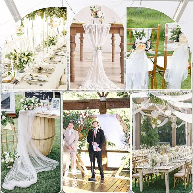 12 Pack White Cheesecloth Table Runner 10ft Gauze Runner Boho Ivory Cheese Cloth Table Runner for Wedding Bridal Shower Baby Shower Boho Table Decoration