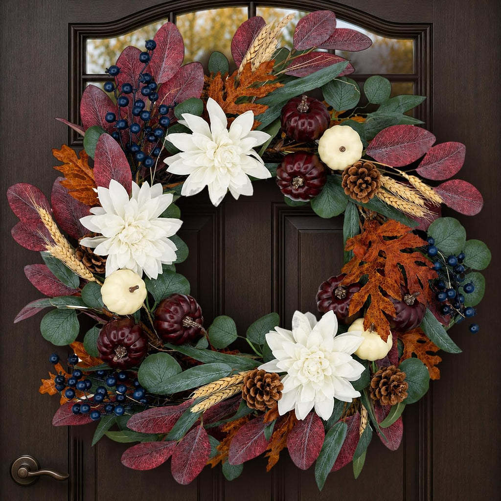 24 inch fall wreath for front door, autumn, main product view
