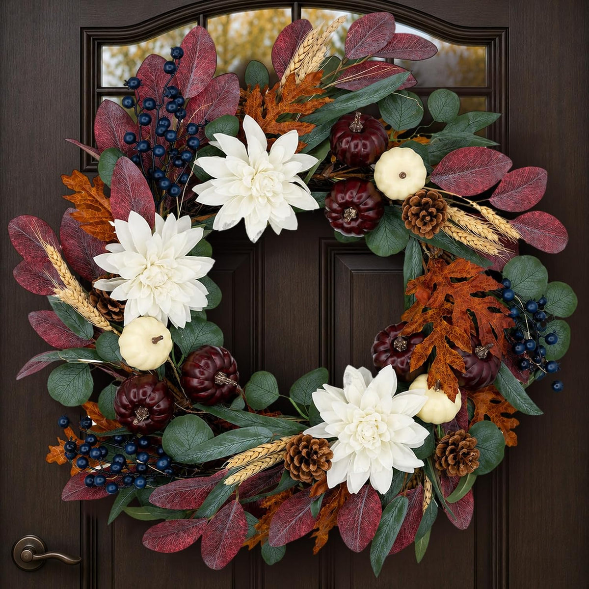 24 inch fall wreath for front door, autumn, main product view