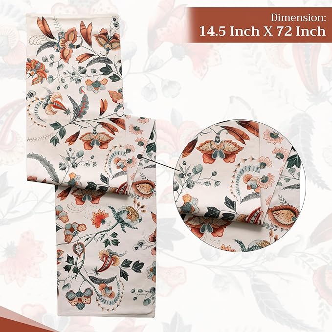 Maison d' Hermine Table Runner 100% Cotton Single Layer Table Runners 72 inches Long for Thanksgiving Christmas Decorations Home Kitchen Dining Party Wedding (Dalida, 14.5" x 72")